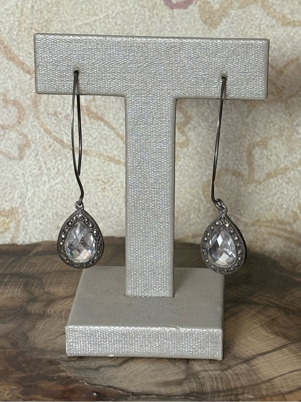 Sterling Silver Crystal Teardrop Dangle Earrings